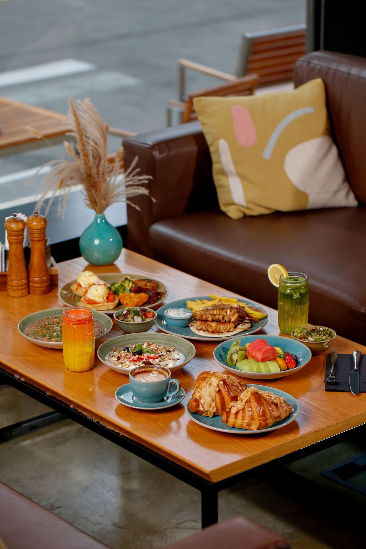 A colourful brunch spread on the table at The Upside on Prospect